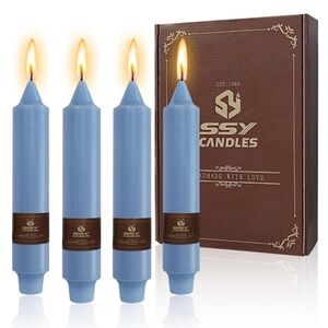 4 Pack Grey Blue Short Taper Candle 7 Inch Candlesticks Unscented Dripless ...